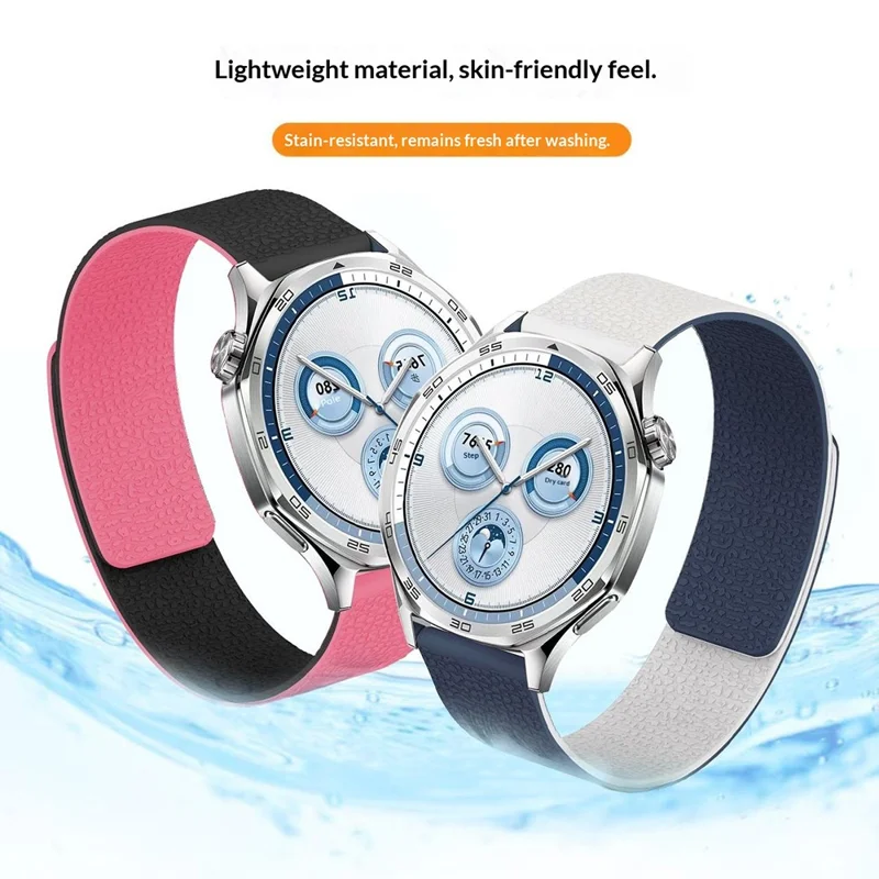 For Huawei Watch GT 6 41mm Watch Band 18mm Two Tone Litchi Texture Magnetic Silicone Strap - White  /  Midnight Blue