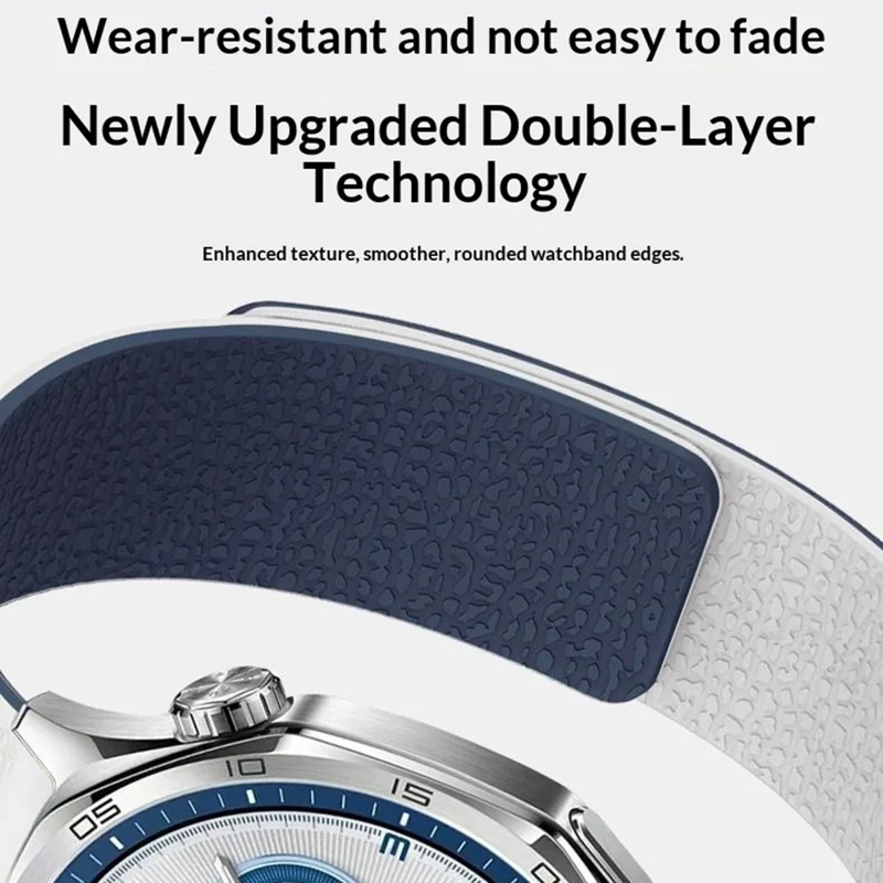 Correia para Relógio Huawei Watch GT 6 46 mm, 22 mm, em Silicone Magnético com Textura de Lichia e Duas Tonalidades - Branco / Azul Meia-Noite