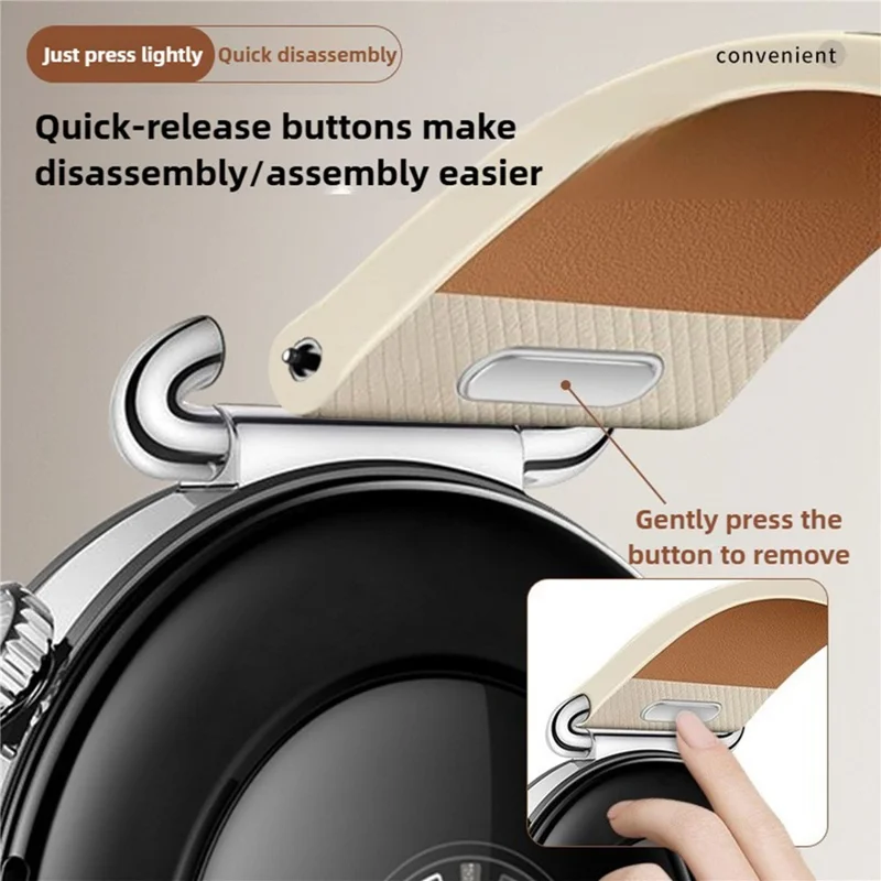 Correa de Cuero Genuino con Botón de Liberación Rápida de 18 mm para Huawei Watch GT 6 / 5 / 4 de 41 mm, Correa de Reloj con Costura Compuesta - Marrón