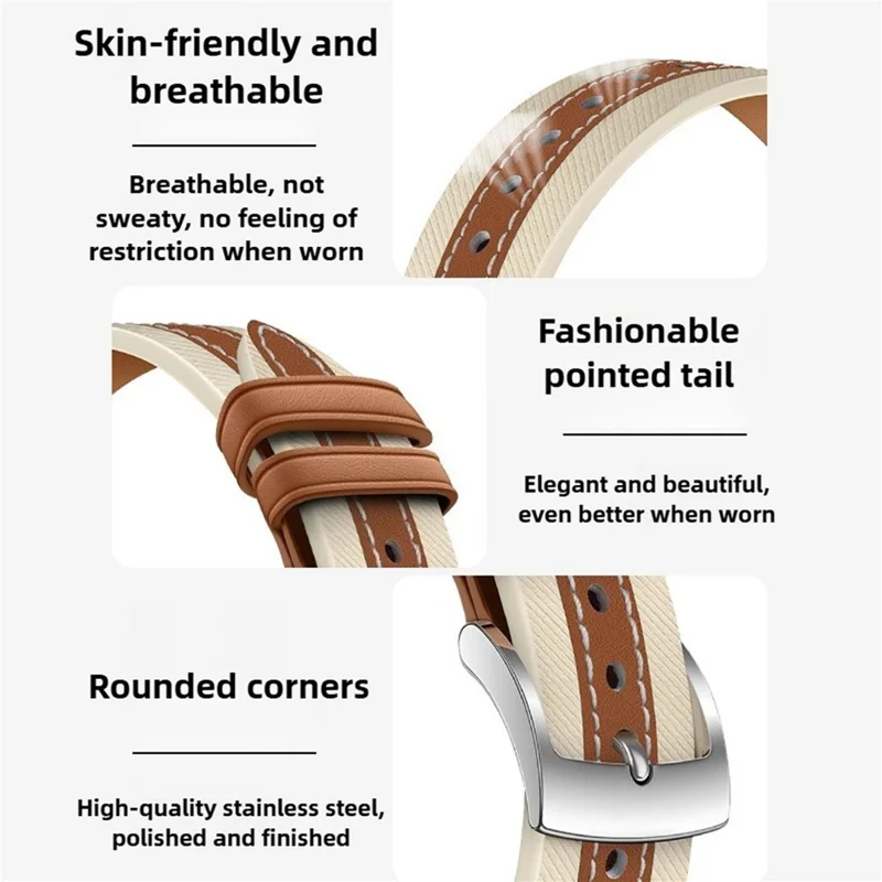 Correa de Cuero Genuino con Botón de Liberación Rápida de 18 mm para Huawei Watch GT 6 / 5 / 4 de 41 mm, Correa de Reloj con Costura Compuesta - Marrón