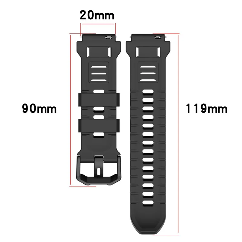 Für Huami Amazfit T-Rex 3 Pro 44 mm Silikon-Schnallenersatz Armband mit mehreren Löchern verstellbares Armband – Schwarz