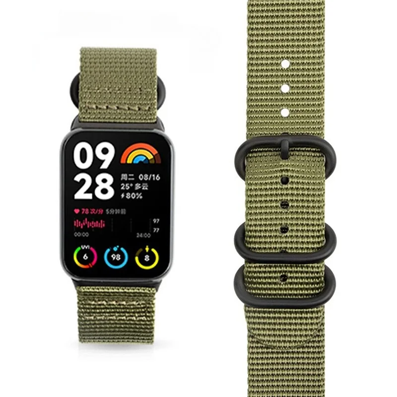 Cinturino in Nylon a Doppio Giro per Xiaomi Redmi Watch 6 / 5 / 4 / Smart Band 9 Pro / 8 Pro Fibbia Nera Cinturino Intrecciato - Verde Militare