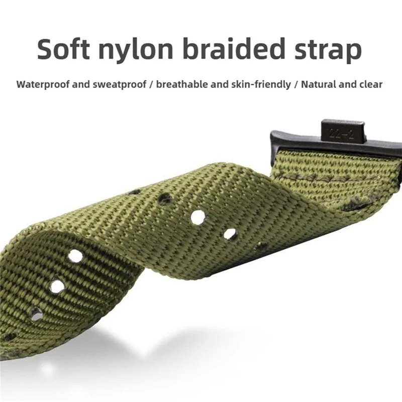 Cinturino in Nylon a Doppio Giro per Xiaomi Redmi Watch 6 / 5 / 4 / Smart Band 9 Pro / 8 Pro Fibbia Nera Cinturino Intrecciato - Verde Militare