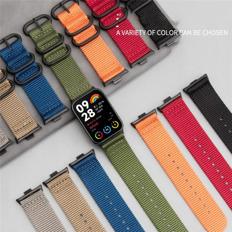 Cinturino in Nylon a Doppio Giro per Xiaomi Redmi Watch 6 / 5 / 4 / Smart Band 9 Pro / 8 Pro Fibbia Nera Cinturino Intrecciato - Verde Militare