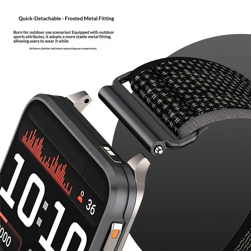 24mm Loop Nylon Band for Garmin Venu X1 Quick Release Metal Clasp Watch Strap - Black / Grey