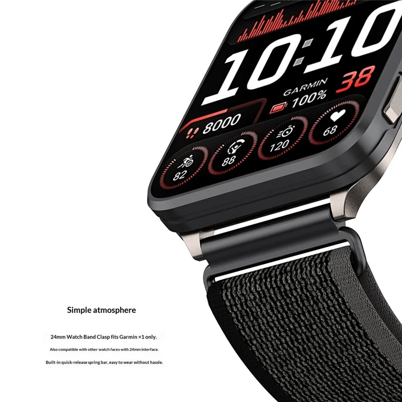 24mm Loop Nylon Band for Garmin Venu X1 Quick Release Metal Clasp Watch Strap - Black / Grey