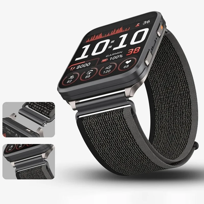 24mm Loop Nylon Band for Garmin Venu X1 Quick Release Metal Clasp Watch Strap - Black / Grey