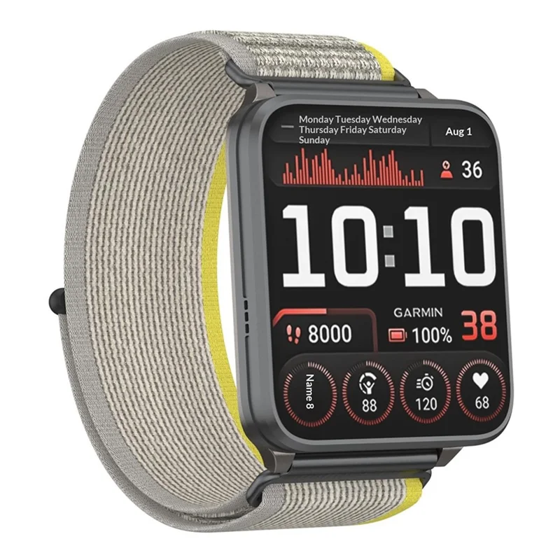 حزام نايلون حلقي مقاس 24 مم لجهاز Garmin Venu X1، حزام ساعة بمشبك معدني سريع الإطلاق - أصفر / رمادي