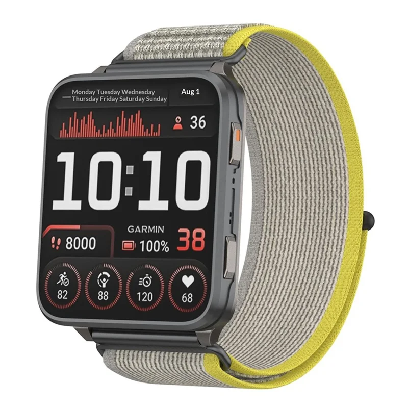 حزام نايلون حلقي مقاس 24 مم لجهاز Garmin Venu X1، حزام ساعة بمشبك معدني سريع الإطلاق - أصفر / رمادي
