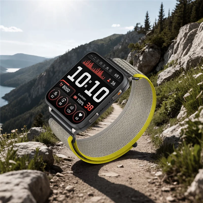 حزام نايلون حلقي مقاس 24 مم لجهاز Garmin Venu X1، حزام ساعة بمشبك معدني سريع الإطلاق - أصفر / رمادي