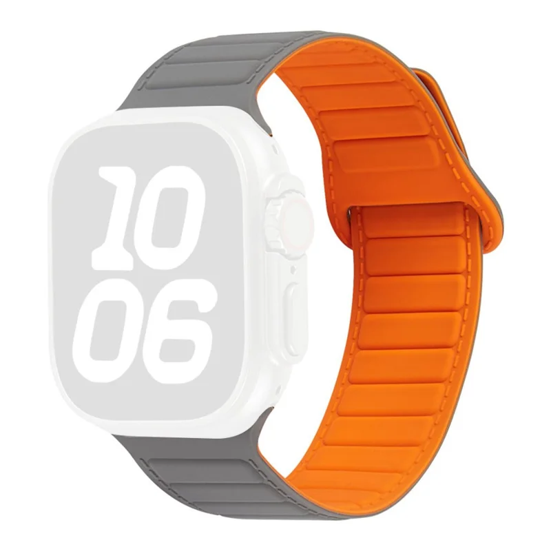 Stitched Line Pattern Silicone Strap for Apple Watch Series 11 10 42mm  /  9 8 7 41mm  /  SE3 SE2 SE 6 5 4 40mm  /  3 2 1 38mm Loop Magnetic Watch Band - Grey / Orange
