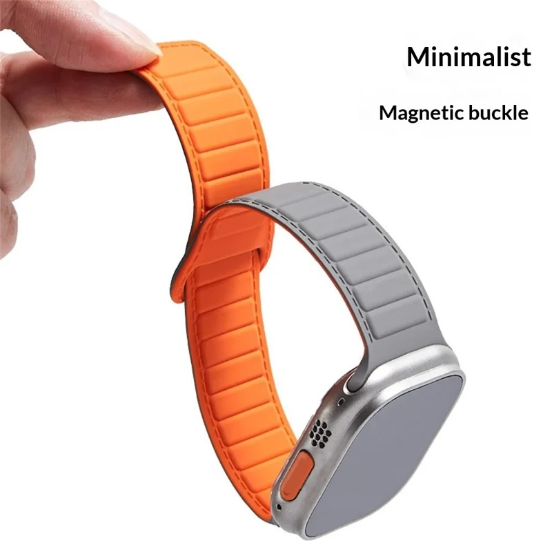 Stitched Line Pattern Silicone Strap for Apple Watch Series 11 10 42mm  /  9 8 7 41mm  /  SE3 SE2 SE 6 5 4 40mm  /  3 2 1 38mm Loop Magnetic Watch Band - Grey / Orange