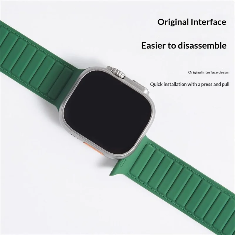 Stitched Line Pattern Silicone Strap for Apple Watch Series 11 10 42mm  /  9 8 7 41mm  /  SE3 SE2 SE 6 5 4 40mm  /  3 2 1 38mm Loop Magnetic Watch Band - Grey / Orange