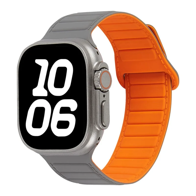 Stitched Line Pattern Silicone Strap for Apple Watch Ultra 3 2 1 49mm  /  Series 11 10 46mm  /  9 8 7 45mm  /  SE3 SE2 SE 6 5 4 44mm  /  3 2 1 42mm Loop Magnetic Watch Band - Grey / Orange