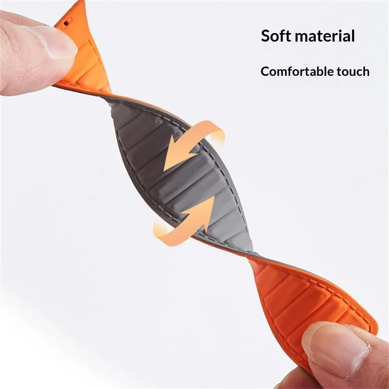 Stitched Line Pattern Silicone Strap for Apple Watch Ultra 3 2 1 49mm  /  Series 11 10 46mm  /  9 8 7 45mm  /  SE3 SE2 SE 6 5 4 44mm  /  3 2 1 42mm Loop Magnetic Watch Band - Grey / Orange