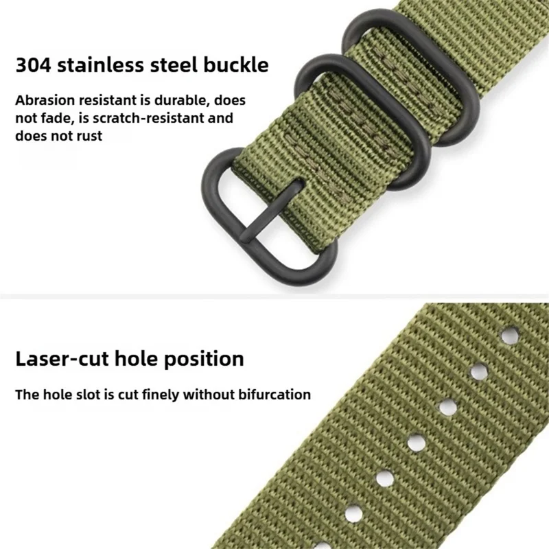 22mm Double Loop Nylon Watchband for Huawei Watch GT 6 / 5 / 5 Pro 4 46mm Black Buckle Braided Strap - Army Green