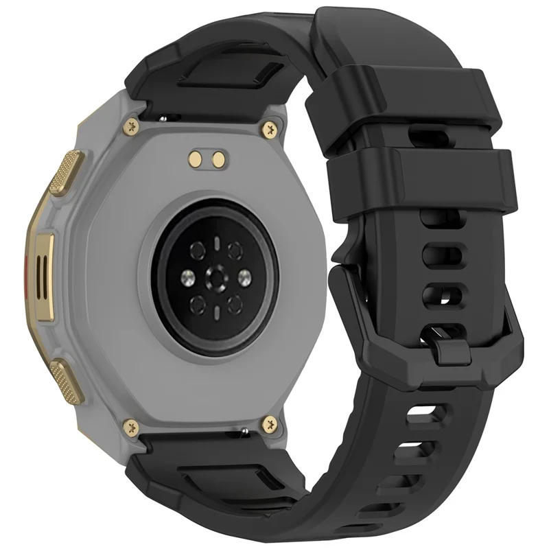 Für Huami Amazfit T-Rex 3 Pro 44 mm Flüssigsilikon-Uhrenarmband mit verstellbarer Metallschnalle – Schwarz
