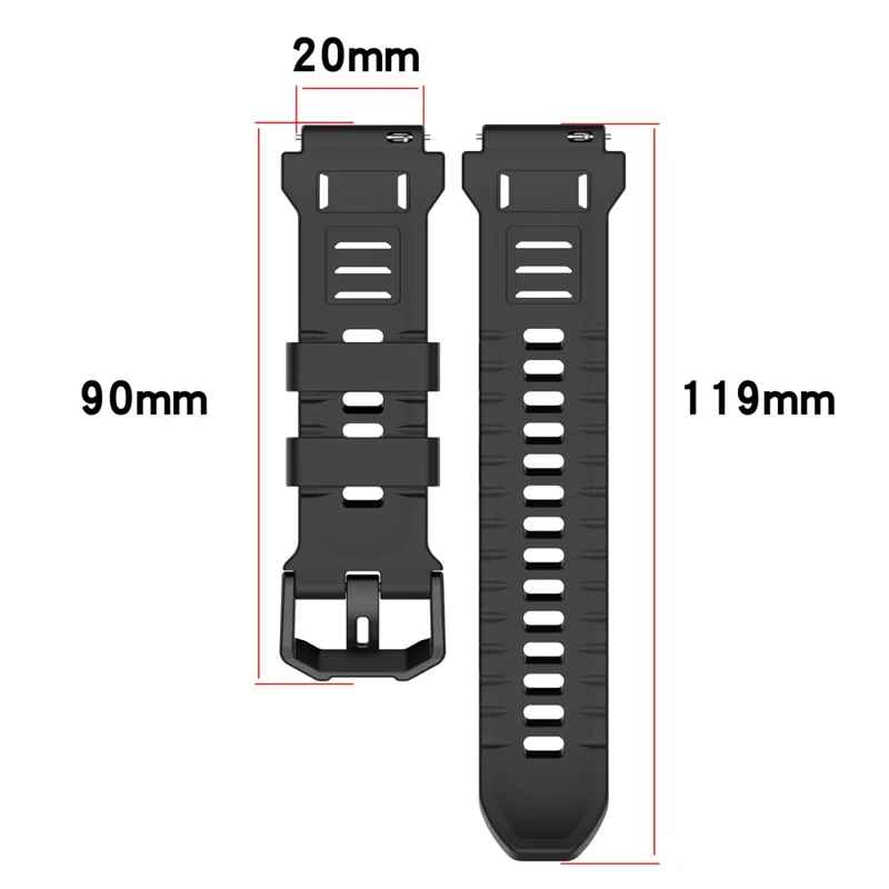 Für Huami Amazfit T-Rex 3 Pro 44 mm Flüssigsilikon-Uhrenarmband mit verstellbarer Metallschnalle – Schwarz