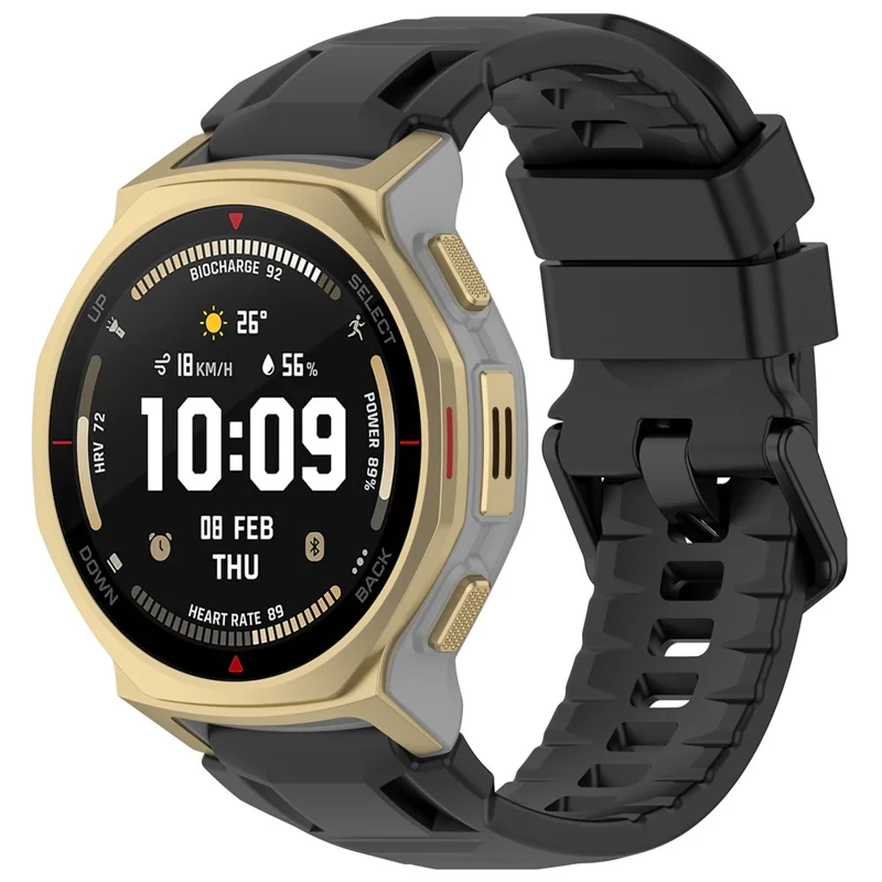 Für Huami Amazfit T-Rex 3 Pro 44 mm Flüssigsilikon-Uhrenarmband mit verstellbarer Metallschnalle – Schwarz