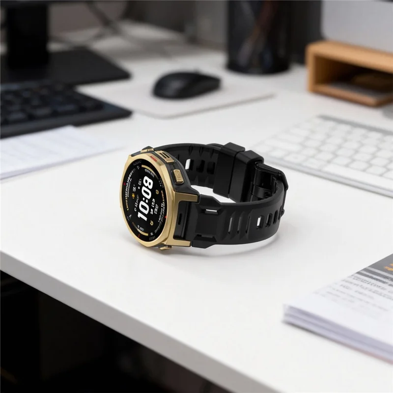 Für Huami Amazfit T-Rex 3 Pro 44 mm Flüssigsilikon-Uhrenarmband mit verstellbarer Metallschnalle – Schwarz