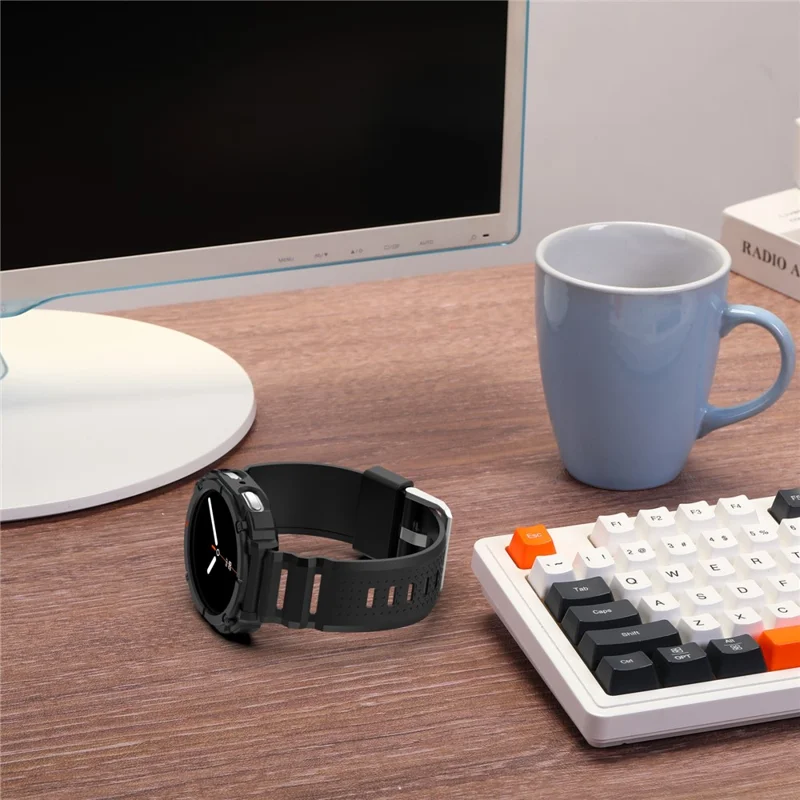 For Samsung Galaxy Watch8 40mm TPU Strap with Integrated Watch Case Adjustable Watchband - Black