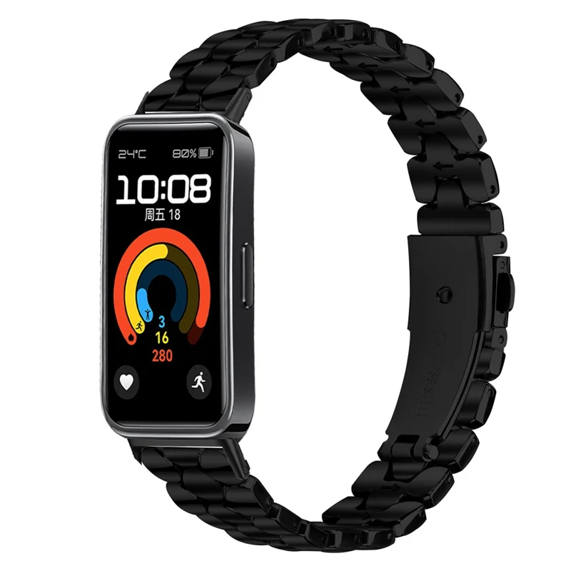 Metal Watch Band for Huawei Band 10 / 9 / 8 Pearl-Shape Stainless Steel Black Wrist Strap