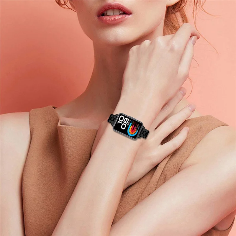 Metal Watch Band for Huawei Band 10 / 9 / 8 Pearl-Shape Stainless Steel Black Wrist Strap