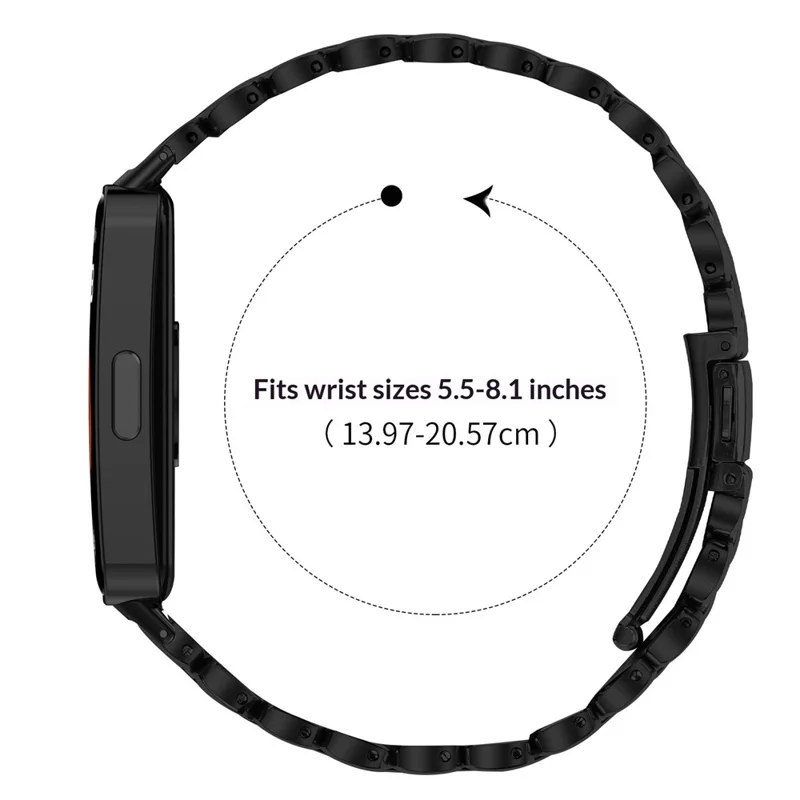 Metal Watch Band for Huawei Band 10 / 9 / 8 Pearl-Shape Stainless Steel Black Wrist Strap