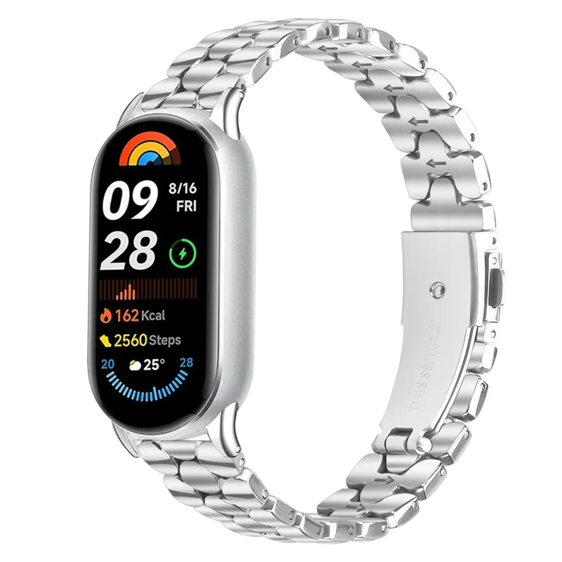 Metal Watch Band for Xiaomi Smart Band 10 / 9 / 8 Pearl-Shape Stainless Steel Silver Wrist Strap