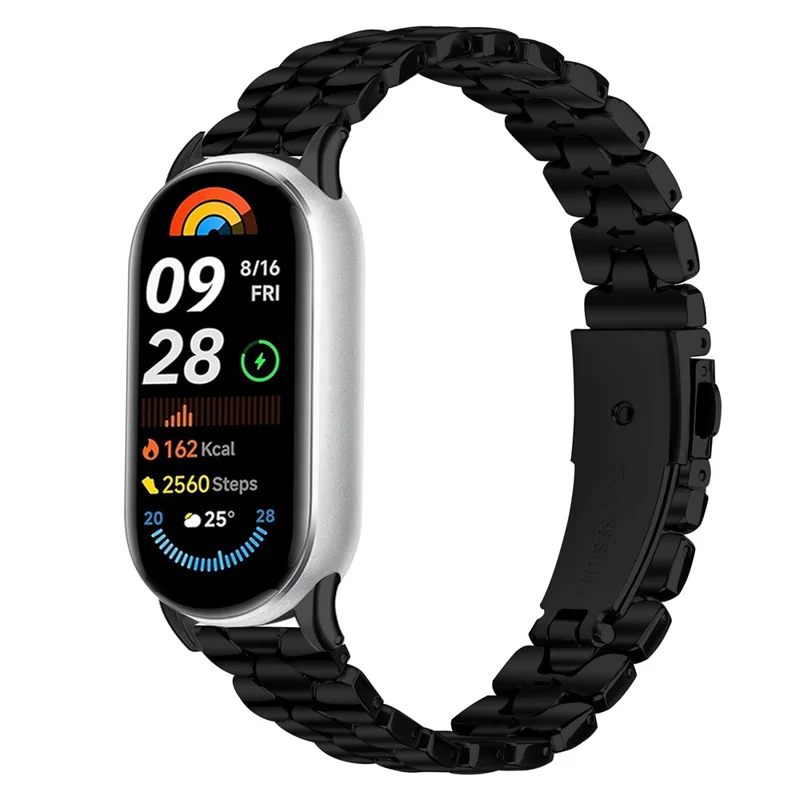 Metal Watch Band for Xiaomi Smart Band 10 / 9 / 8 Pearl-Shape Stainless Steel Black Wrist Strap