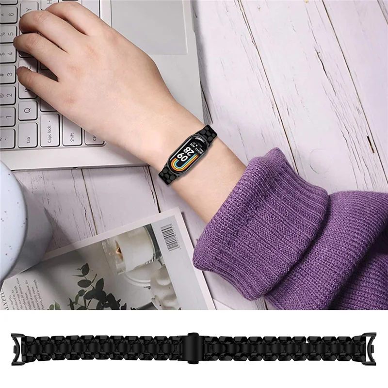 Metal Watch Band for Xiaomi Smart Band 10 / 9 / 8 Pearl-Shape Stainless Steel Black Wrist Strap