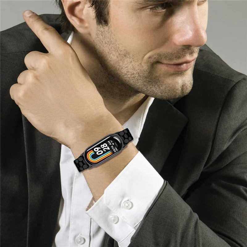 Metal Watch Band for Xiaomi Smart Band 10 / 9 / 8 Pearl-Shape Stainless Steel Black Wrist Strap