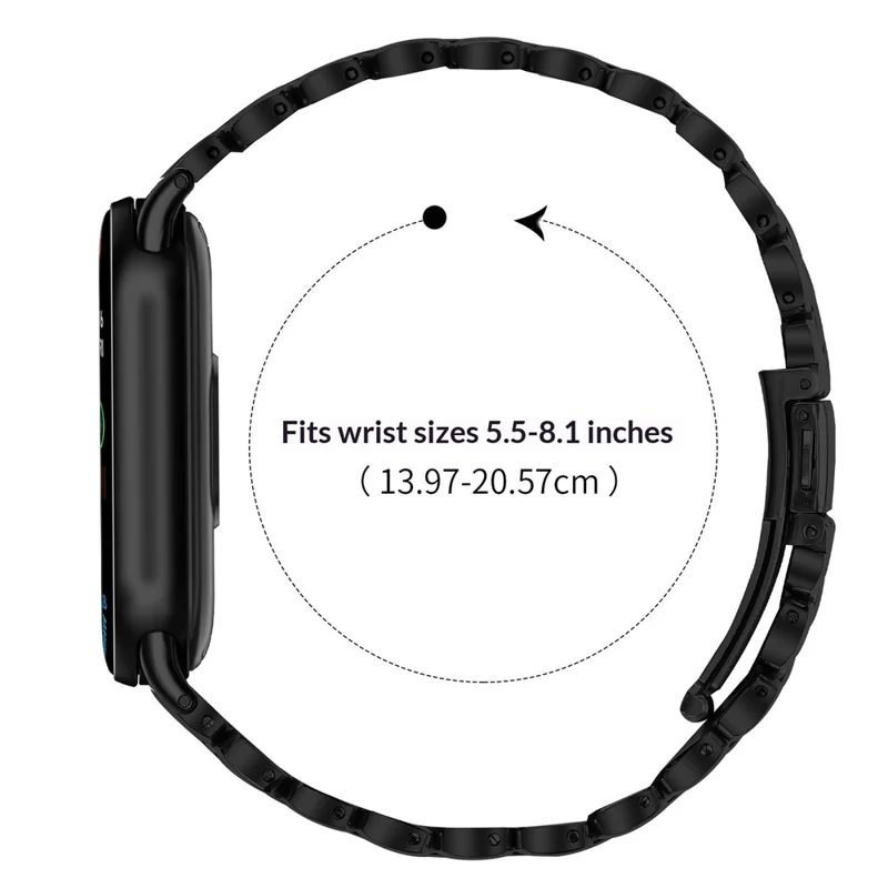 Metal Watch Band for Xiaomi Smart Band 10 / 9 / 8 Pearl-Shape Stainless Steel Black Wrist Strap