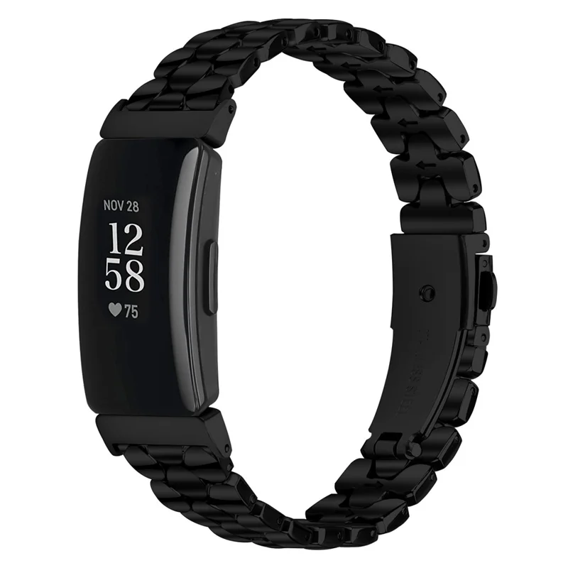 Watch Band for Fitbit Inspire HR / Inspire 2 / Inspire Pearl-Shape Stainless Steel Black Wrist Strap