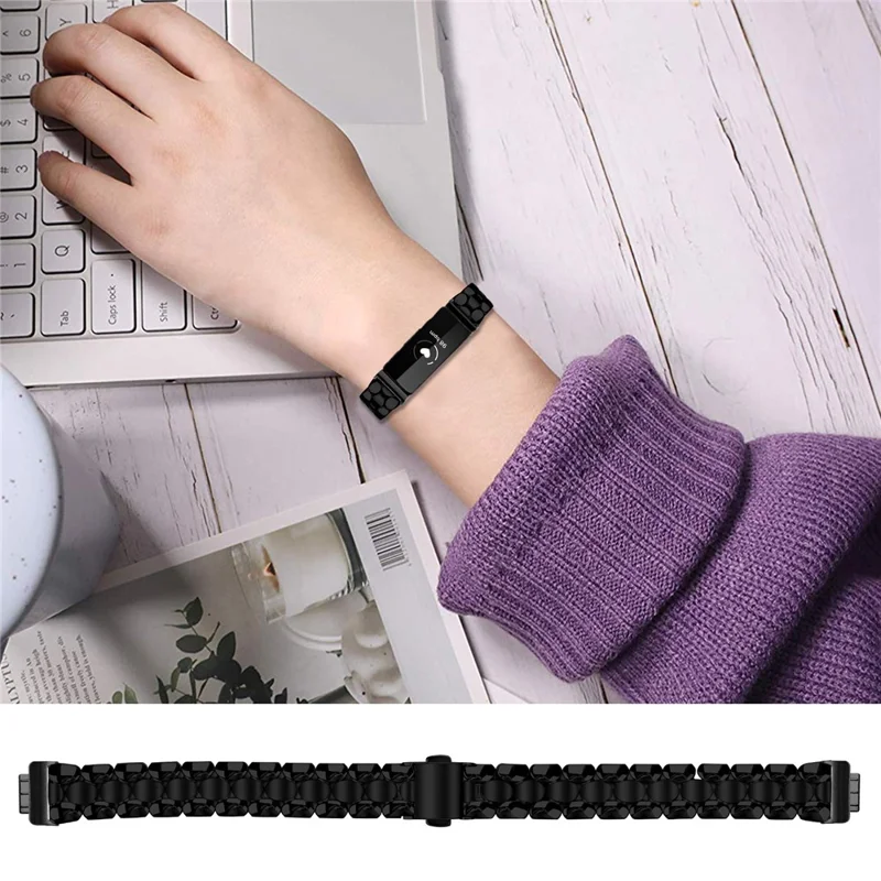 Watch Band for Fitbit Inspire HR / Inspire 2 / Inspire Pearl-Shape Stainless Steel Black Wrist Strap