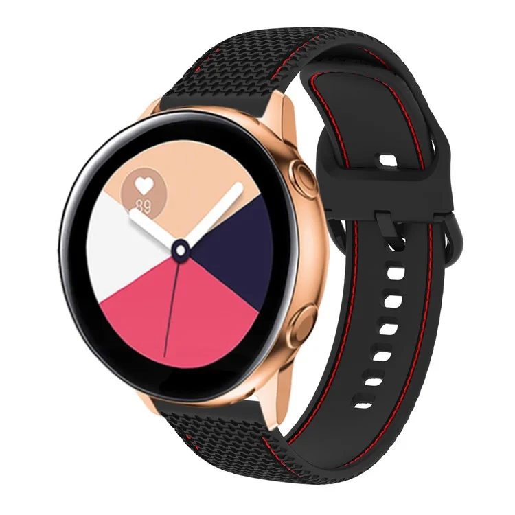 20mm Stitching Line Silicone Watchband Strap Replacement for Samsung Galaxy Watch Active/Active2 40mm/Watch 42mm/Huami Amazfit GTR (42mm)/Garmin vivoactive 3/Huawei Watch GT2 (42mm) - Black/Red