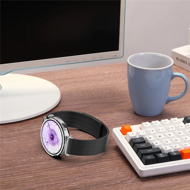 22-мм полосатый силиконовый ремешок для Huawei Watch GT 6 / 5 / 5 Pro / 4 46 мм / Watch Ultimate / Ultimate 2, магнитный ремешок для часов — черный