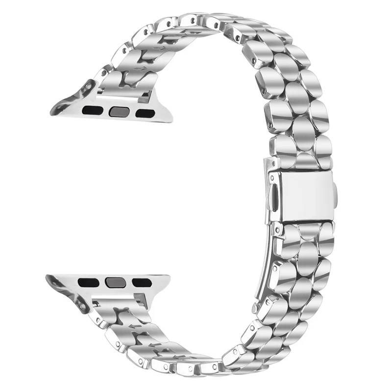 Pulseira Metálica para Apple Watch Series 10 9 8 7 SE 6 5 4 3 2 1 42mm 41mm 40mm 38mm, Pulseira Prateada em Aço Inoxidável com Formato de Pérola