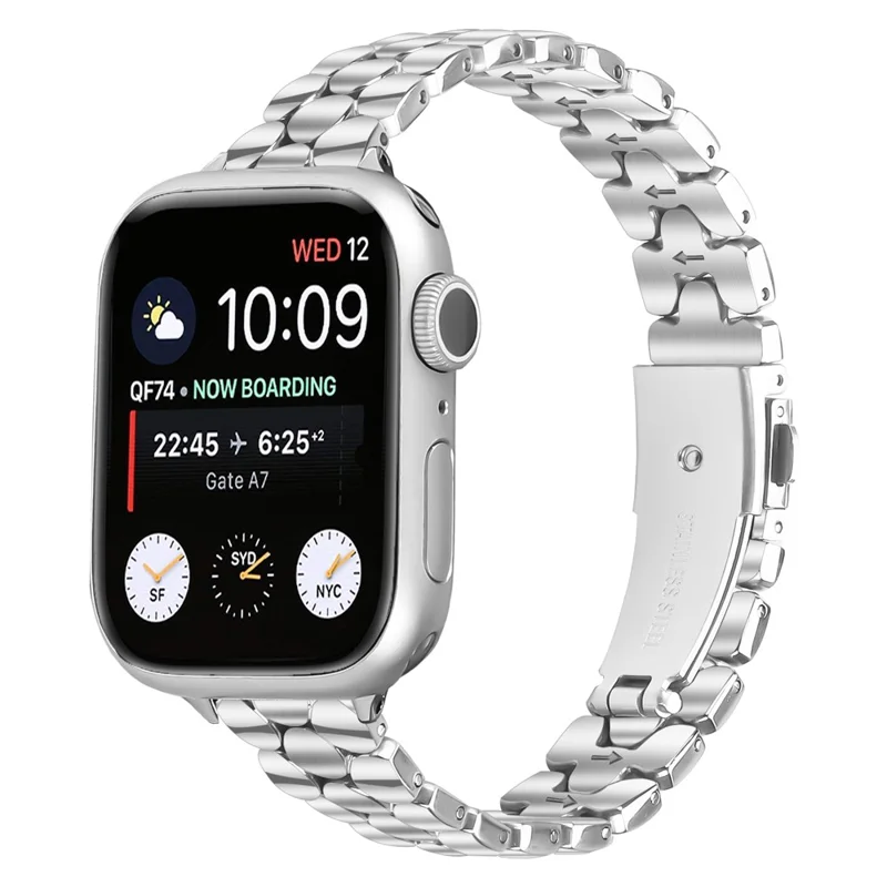 Pulseira Metálica para Apple Watch Series 10 9 8 7 SE 6 5 4 3 2 1 42mm 41mm 40mm 38mm, Pulseira Prateada em Aço Inoxidável com Formato de Pérola
