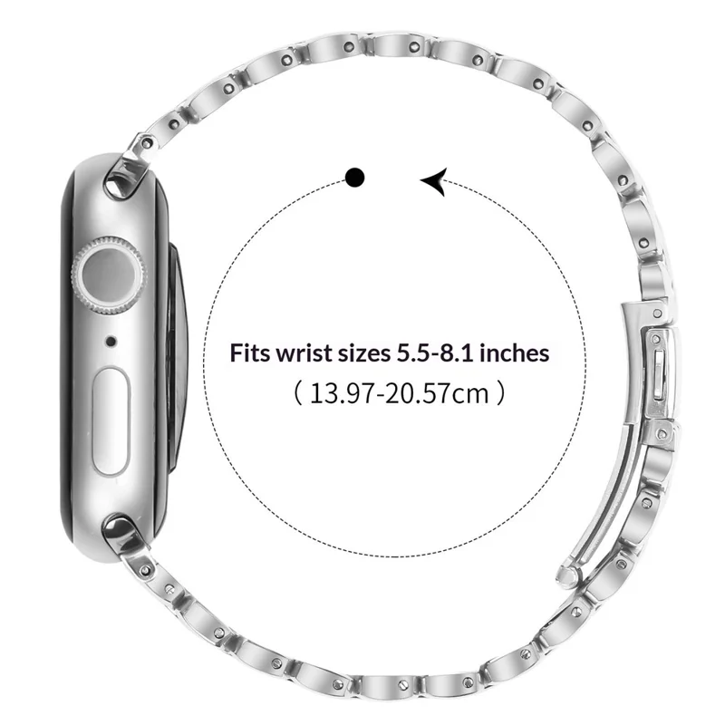 Pulseira Metálica para Apple Watch Series 10 9 8 7 SE 6 5 4 3 2 1 42mm 41mm 40mm 38mm, Pulseira Prateada em Aço Inoxidável com Formato de Pérola