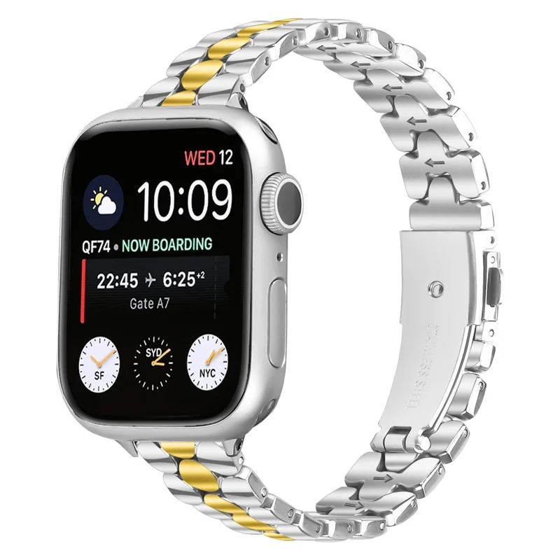 Pulseira Metálica para Apple Watch Series 10 9 8 7 SE 6 5 4 3 2 1 42mm 41mm 40mm 38mm, Formato de Pérola, Aço Inoxidável com Revestimento Eletrolítico - Prata / Dourado