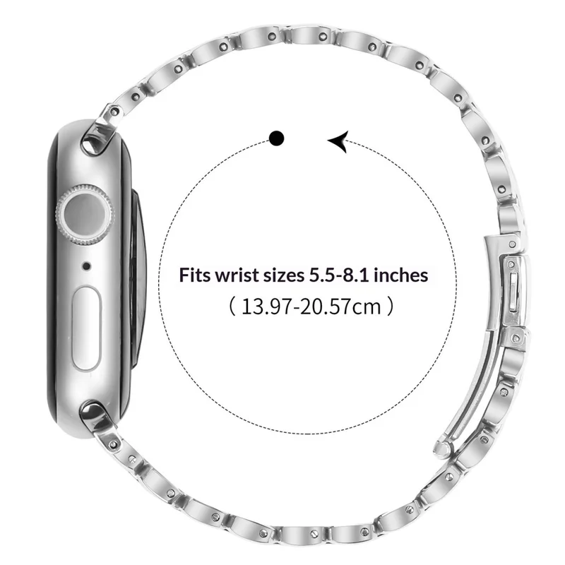 Pulseira Metálica para Apple Watch Series 10 9 8 7 SE 6 5 4 3 2 1 42mm 41mm 40mm 38mm, Formato de Pérola, Aço Inoxidável com Revestimento Eletrolítico - Prata / Dourado