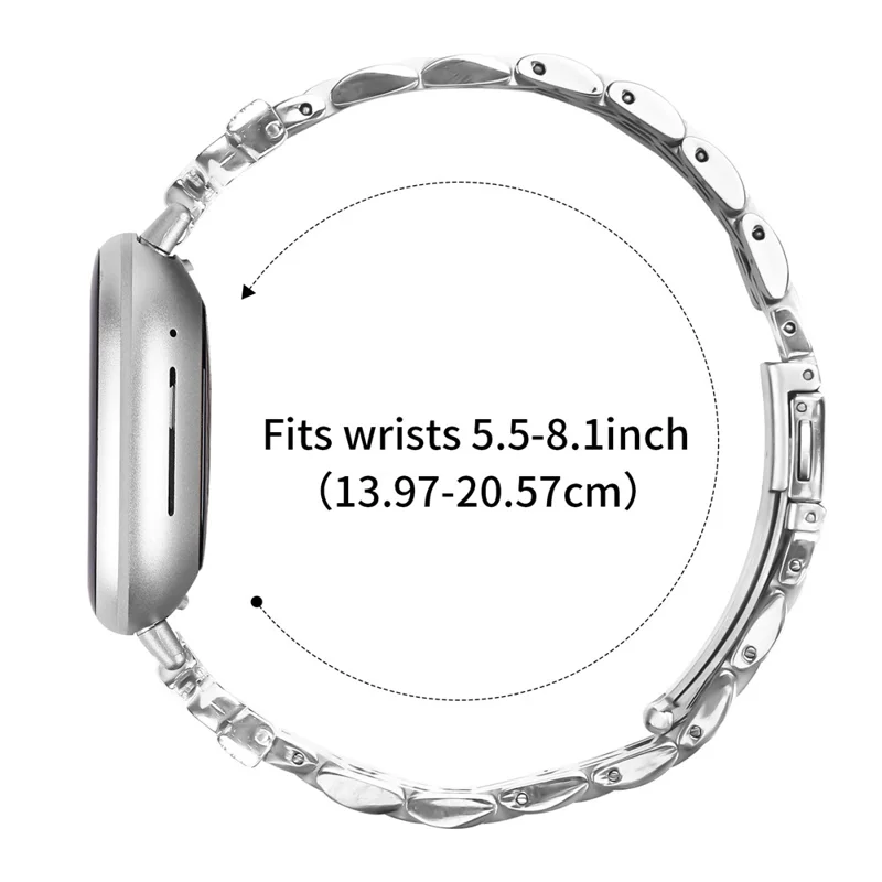 For Fitbit Versa 3 / Sense Metal Watch Band Rhinestone Butterfly Decor Stainless Steel Silver Wrist Band