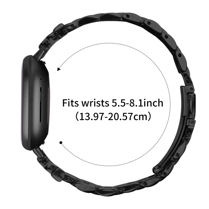 For Fitbit Versa 3 / Sense Watch Strap Rhinestone Butterfly Decor Stainless Steel Band - Black