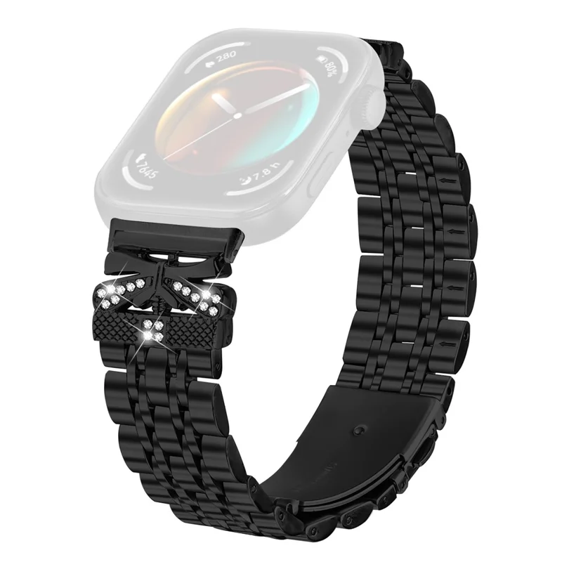 Watch Strap for Huawei Watch Fit 4 Pro / 4 / 3 Rhinestone Butterfly Decor Stainless Steel Band - Black