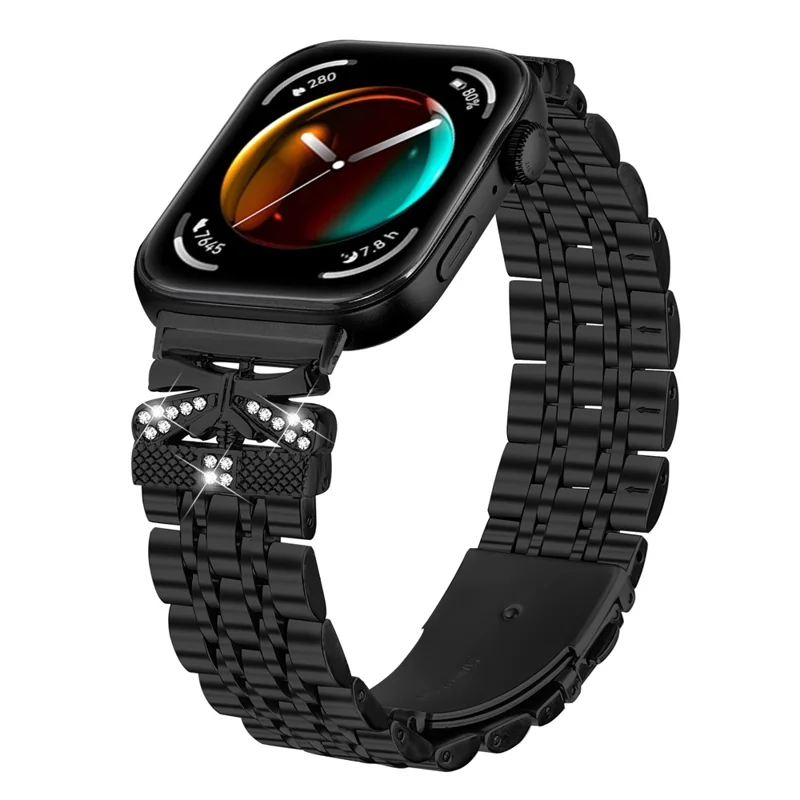 Watch Strap for Huawei Watch Fit 4 Pro / 4 / 3 Rhinestone Butterfly Decor Stainless Steel Band - Black