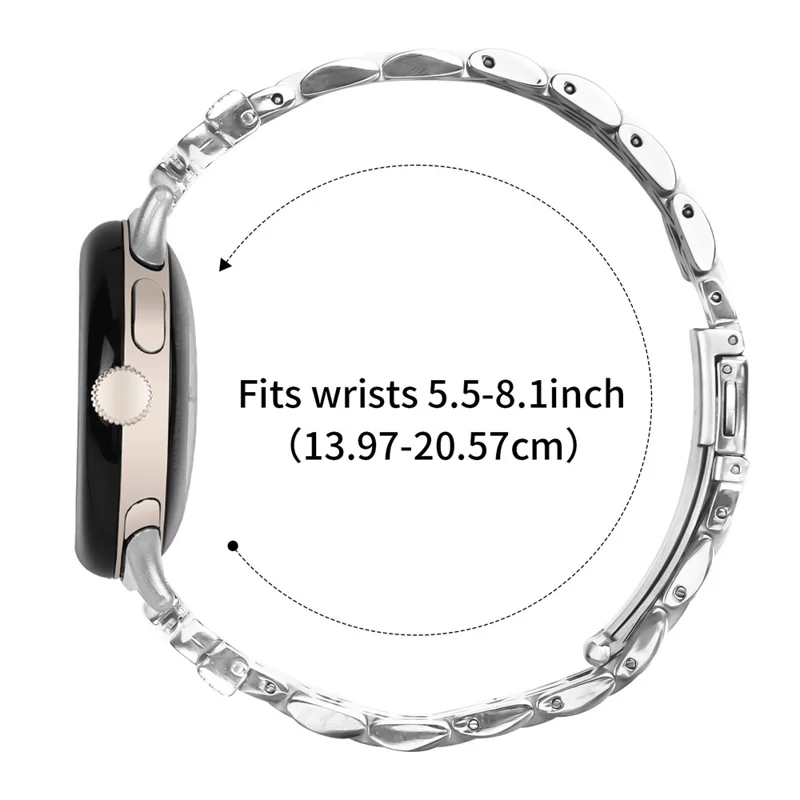 Metallarmband für Google Pixel Watch 3 41 mm / Watch 2 / Watch, Strass-Schmetterlings-Dekor, Edelstahl, silbernes Armband