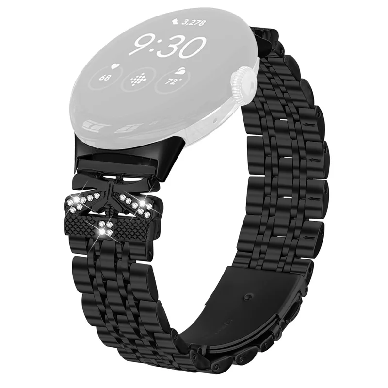 Armband für Google Pixel Watch 3 41 mm / Watch 2 / Watch, mit Strass-Schmetterlings-Verzierung, Edelstahlarmband – Schwarz