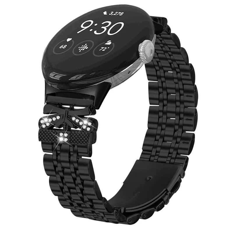 Armband für Google Pixel Watch 3 41 mm / Watch 2 / Watch, mit Strass-Schmetterlings-Verzierung, Edelstahlarmband – Schwarz