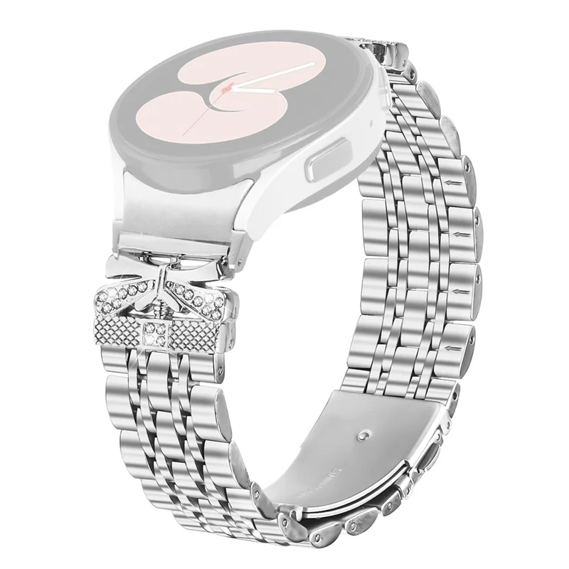 Silver Metal Strap with Connector for Samsung Galaxy Watch7 44mm / 40mm Butterfly Rhinestones Decor 7-Bead Watch Band
